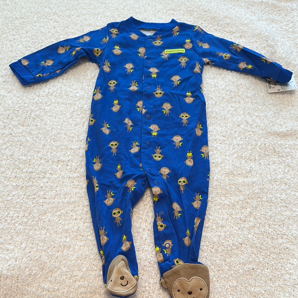 Carter's Blue Footies with Monkey Print